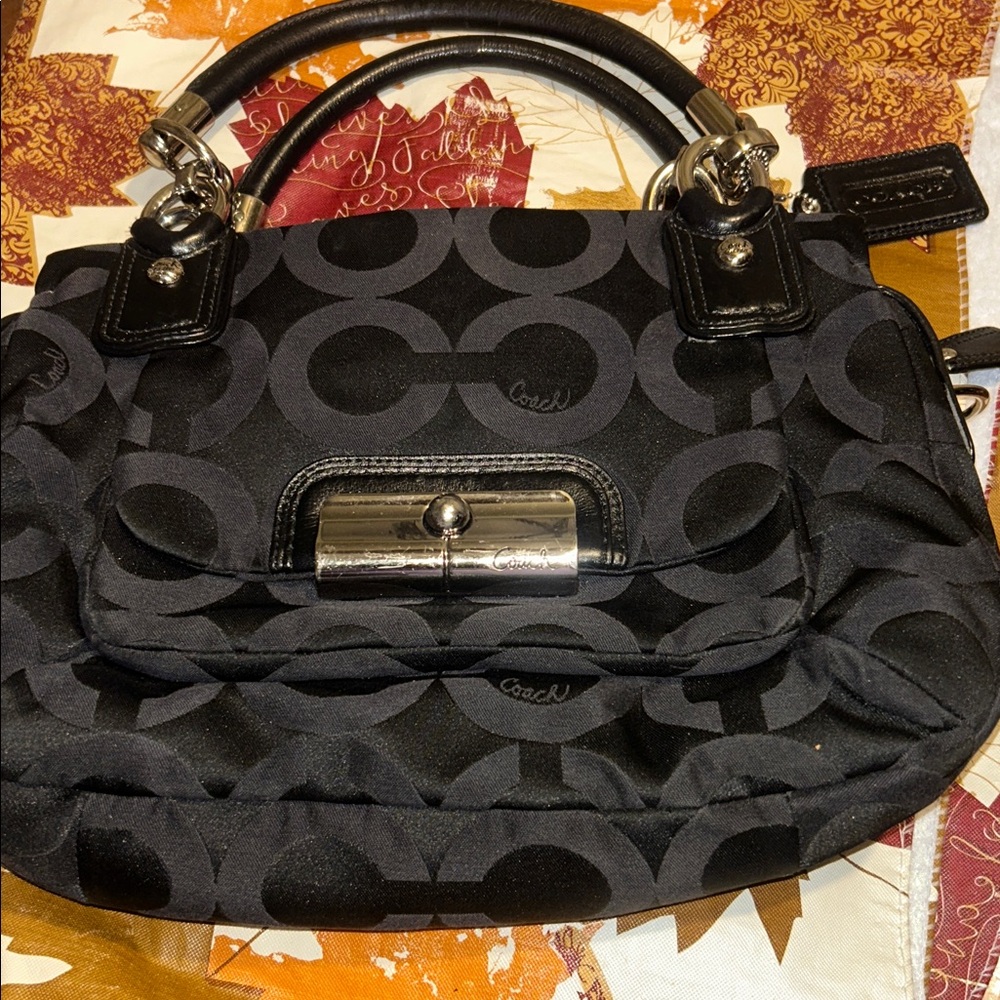 Coach Black and Silver Patterned Shoulder Bag